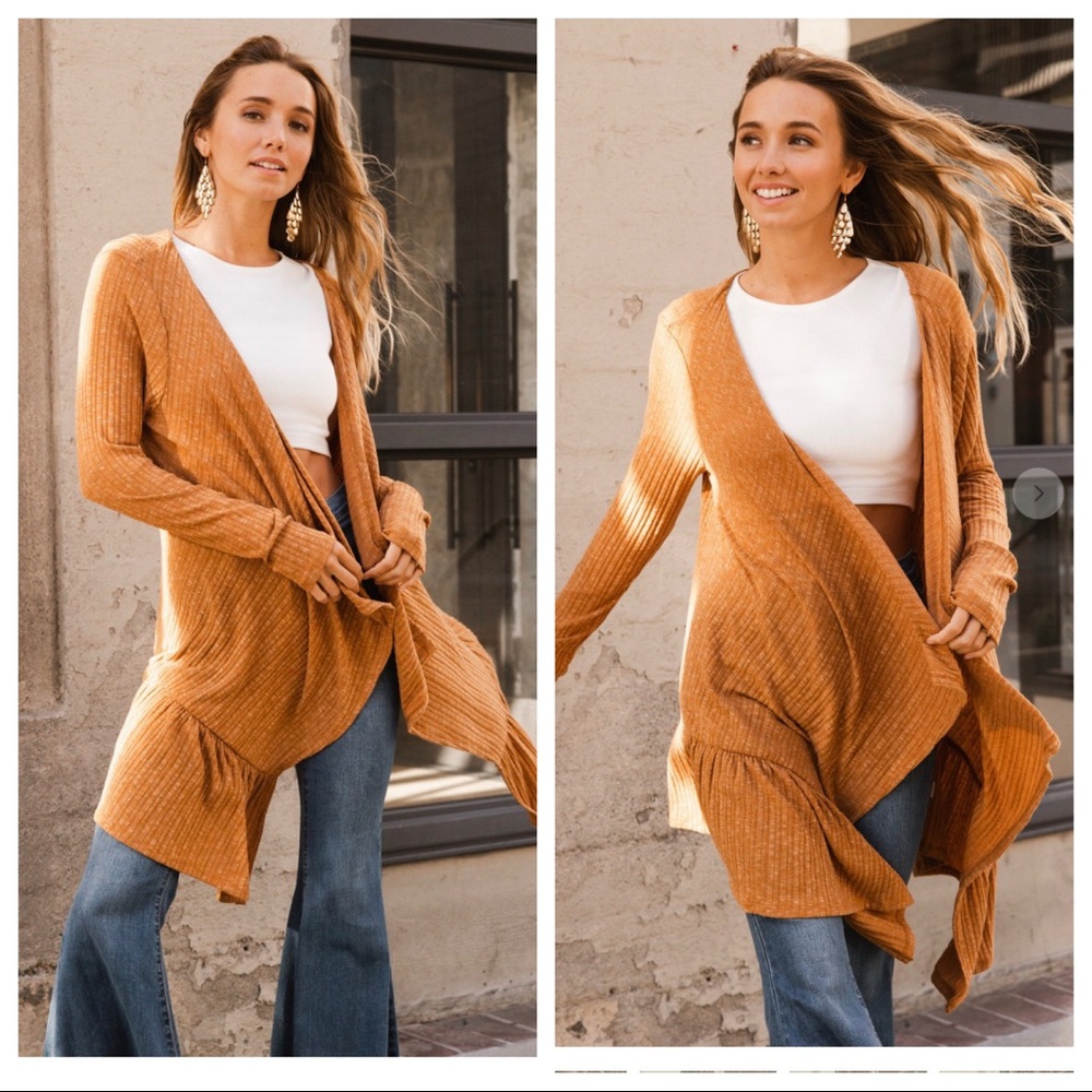 #17 Boho Ribbed Long Sleeve Ruffled Cardigan - Picture 8 of 8